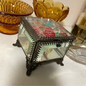 Nicole Miller Ormolu Beveled Glass Victorian Style Parrot Trinket Box